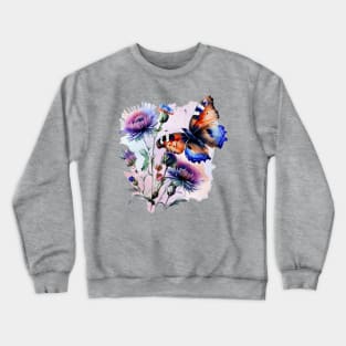 Watercolor Burretfly on a Thistle Crewneck Sweatshirt